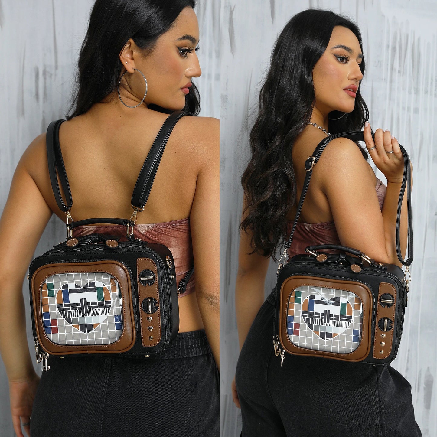 Novelty Tv Shape Ita Bag Retro Television Women Shoulder Bag Design Ita Backpack with Inserts Gilrs Crossbody Bag SS69
