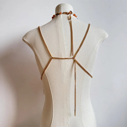 Ladies Body Chain Beading Camisole Vest Hollow Out Top Body Jewelry Exaggerated Pearl Neck Bustier Fashion Bra Women Club Rave SS69