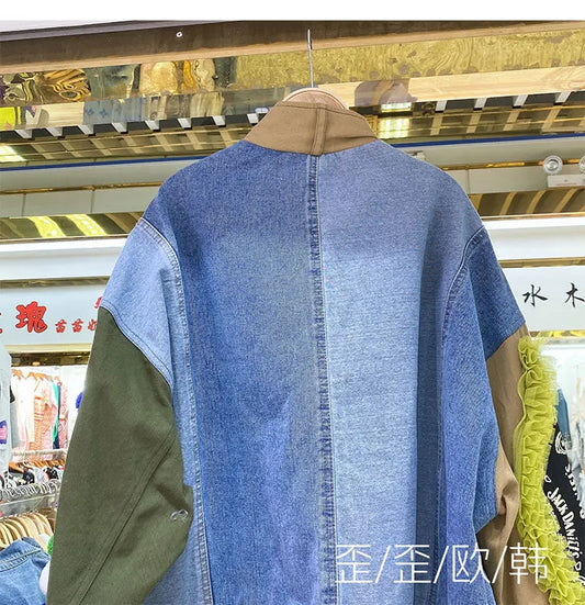 Women Floral Embroidery Sequined Trench Coats Mesh Spliced Ruffles Denim Jacket Hairballs Tassels Jeans Cardigan Streetwear Tops SS69