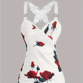 2024 spring and summer Europe and the United States new women's rose print pleated suspenders butterfly lace cross vest. SS69 22.69 white / S
