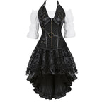 Brown Pirate Dress Plus Size Faxu Leather Steampunk Corset Dress with Shoulder Off Blouse Cosplay Pirate Costume for Women SS69 72.69 Black 2 / L