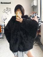 Nerazzurri Women's Faux Fur Coat with Hood - Warm & Fluffy