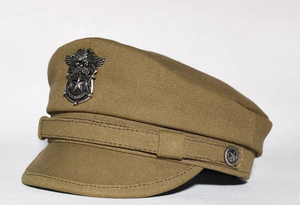 2025 New Navy Peaked Sailor Cap Men Women Summer Beret Hat Male Canvas Grey Eagle Belt Locomotive German Captain Casque