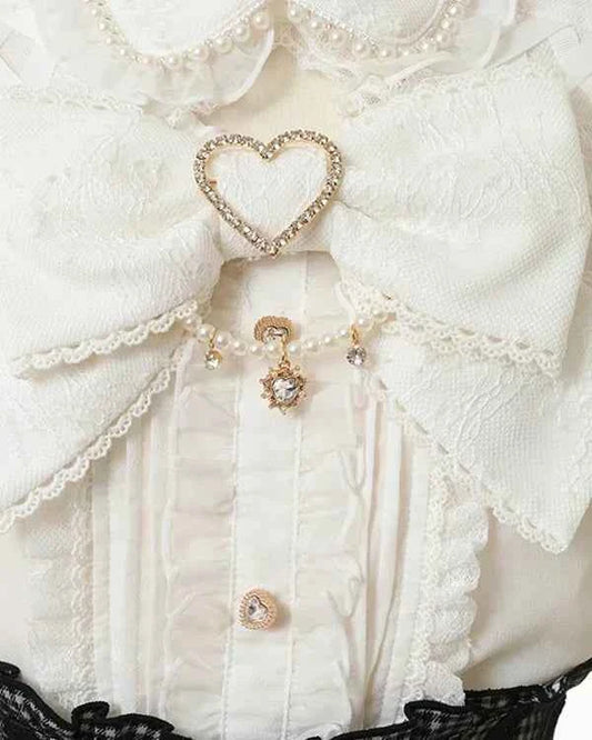 Japanese Mine Off-Shoulder Pearl Collar Cute Sweet Big Bow Shirt Skirt Outfit Women Summer New Lolita Short-Sleeved Shirt Skirts