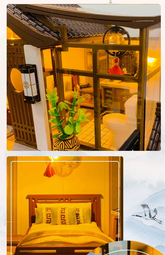 NEW DIY Wooden Doll Houses Japanese Ancient Casa Miniature Building Kits with Furniture Led Dollhouse for Adults Christmas Gifts SS69