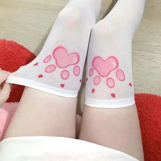 SS69 Japanese Kawaii Expression Thigh High Socks - White Plaid Over Knee