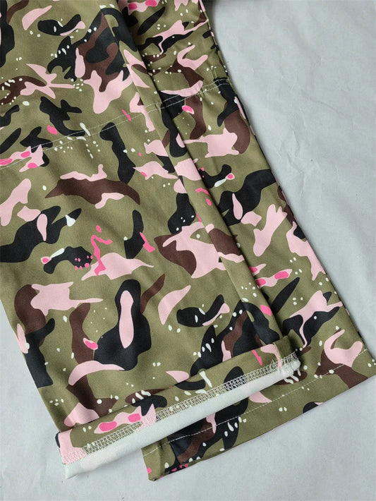 FAGADOER Pink Camouflage Print Pants Women Y2K Streetwear Button Pocket patchwork Straight Pants Hot girl Bottoms 2025 SS69