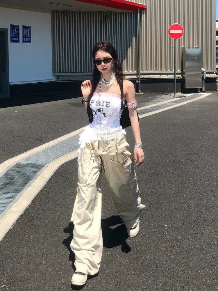 Irregular Sleeveless Chest Gothic Bow Female Short Blouse Cute Y2k Crop Tops Sweet Cool Korean Subculture Harajuku Match Color SS69