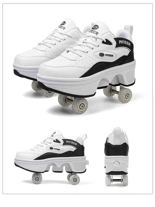 Deformation Shoes Roller Sneakers With 4 Wheels Skates Adult Kids Runaway Parkour Wheels Shoes For Women Men Youth Sport Shoes