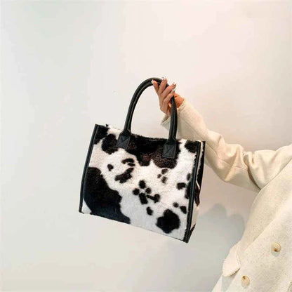 Winter Faux Fur ,Leopard Print Designer Shopper Totes, Fashion Soft Plush Women Shoulder Bags, Large Capacity Handbags and Purse