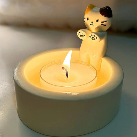 Kitten Candle Holder Cute Cat Candlestick Creative Aromatherapy Candle Holder Durable High Tempe Cartoon Candlestick Decoration SS69
