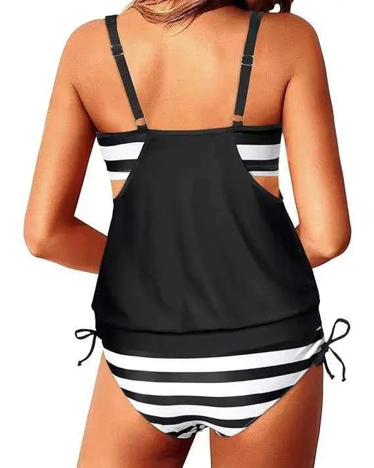 Women PLus Size Striped Tankini Vest Top Strap Swimsuits Swimwear Tankini  Ladies Female Belly Covered Tankini Set FS1736