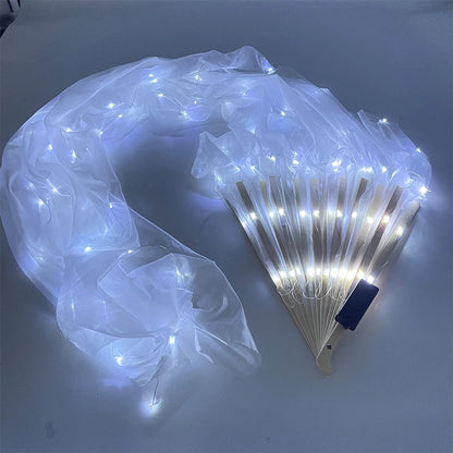 150cm Long Silk Veil Fan With LED Light Bamboo Silk Fan Practice and Stage Performance Dance Costumes Belly Dance Accessories SS69