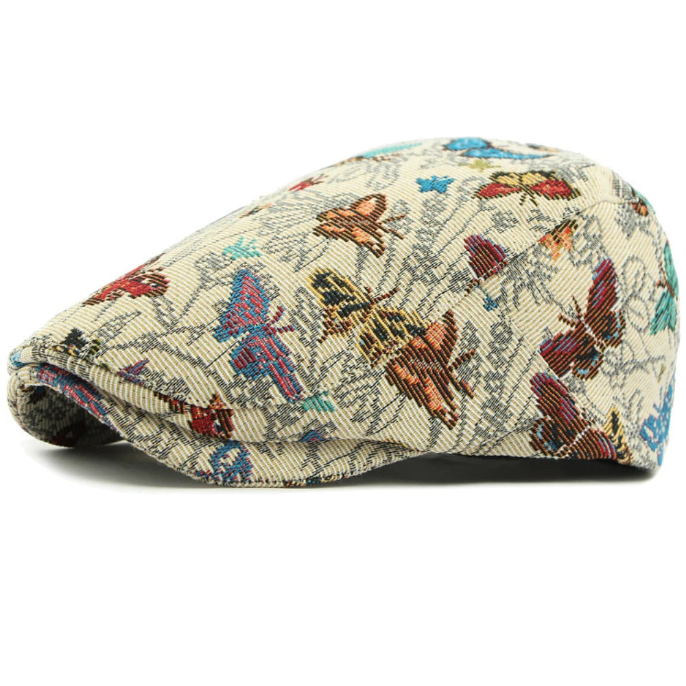 HT4729 Berets for Women Retro Butterfly Embroidery Artist Painter Beret Hat Retro Ivy Flat Cap Male Female Adjustable Beret Cap