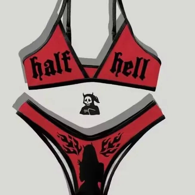 New Punk Gothic Letters Print Bikinis Set Sexy Bikini Women Skull Pattern V-neck Swimwear Fashion Swimsuit Bathing Suit SS69 24.69 2 / XL