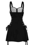 Dressfo 2025 Women's Dresses Allover Rose Print Half Zipper Lace Up Valentine's Day Mini Dress Summer Sleeveless Dress