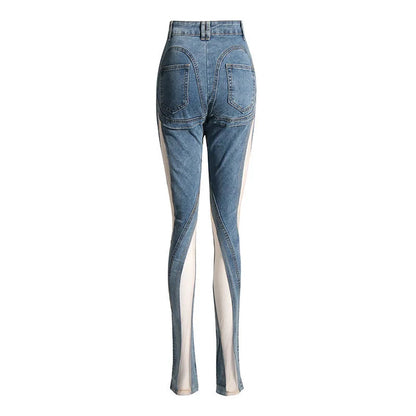 ZMEENNA High Waisted Blue Jeans With Cutout Design For Women Slim Fit Cut Out Pants Stylish Modern Fashionable Trendy ZM690 SS69