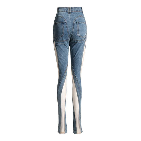 ZMEENNA High Waisted Blue Jeans With Cutout Design For Women Slim Fit Cut Out Pants Stylish Modern Fashionable Trendy ZM690 SS69