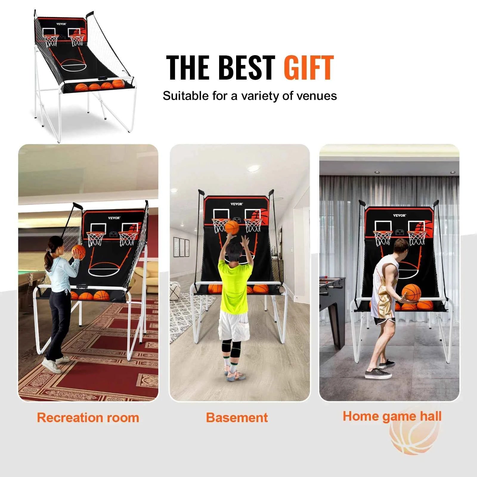 SucceBuy Foldable Basketball Arcade Game 2 Player Indoor Basketball Game Dual Shot Sport w/ 4 Balls 8 Game Modes for Kid Adult