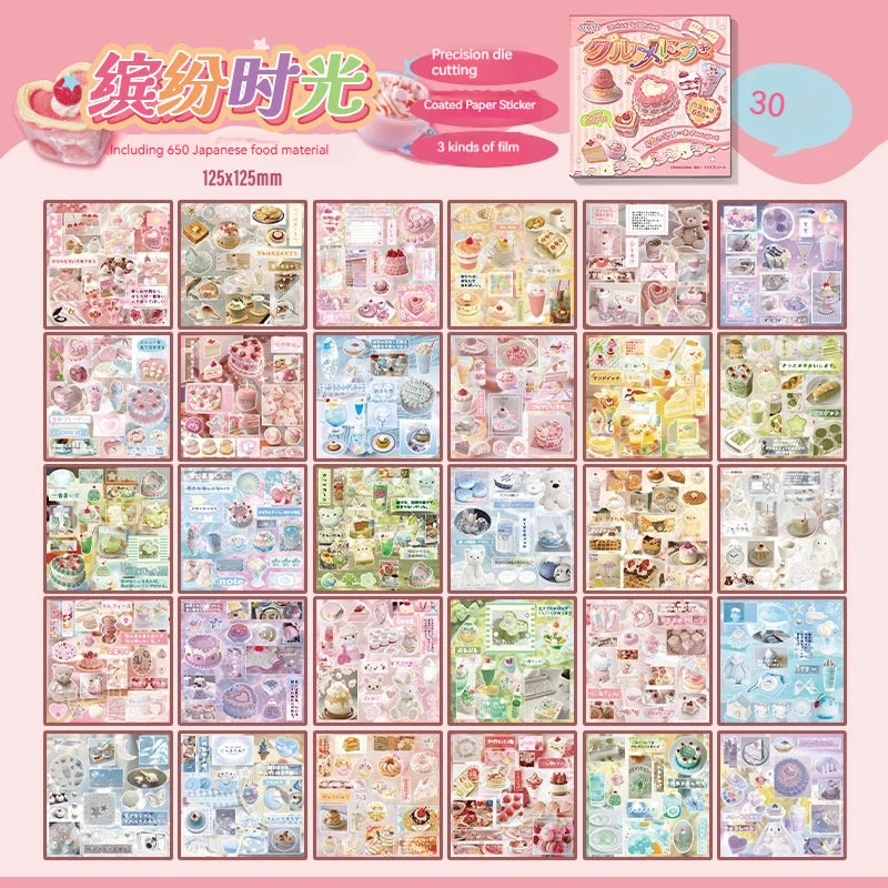 45pcs Japanese Retro Early Style Manga Cut Film Sticker Book Kawaii Girl Scrapbook Journal DIY Deco Cute Showa Phone Case Decals SS69 12.69 Food time 30sheets