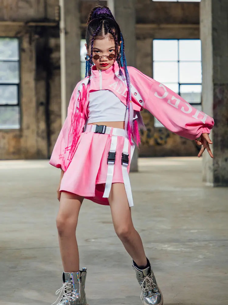 ZZL K-pop Stage Girls' Fashionable Outfit Jazz Dance Performance Suit Kids Hip-hop Fashion Costume Cool Children's Runway Wear SS69