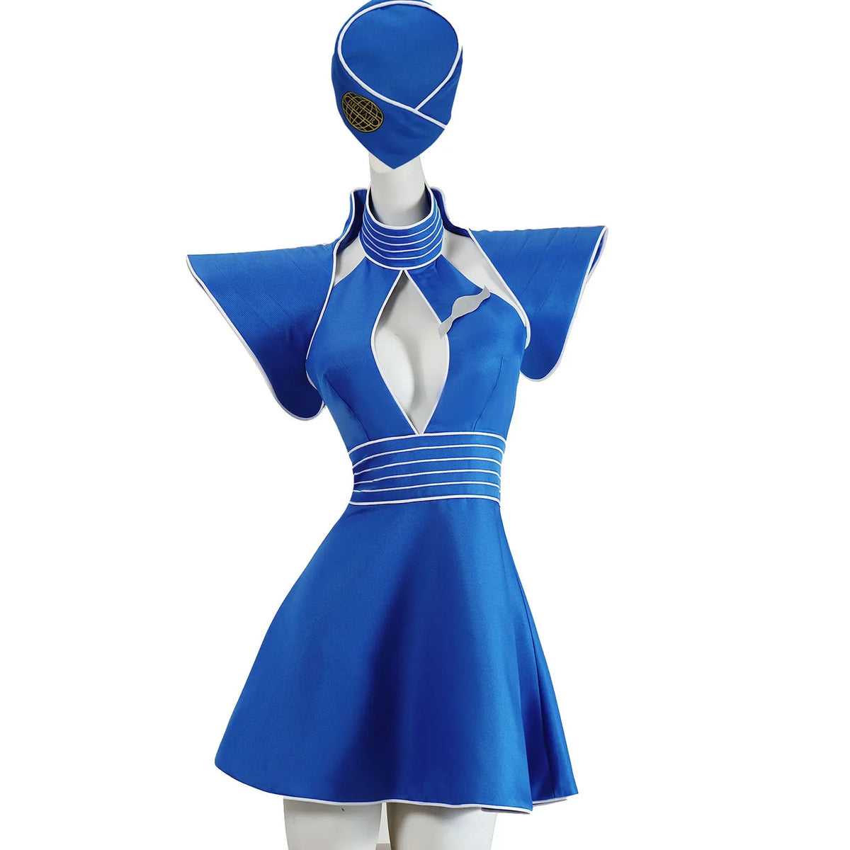Classic Britney Blue Flight Attendant Uniform Cosplay Costume Retro Stewardess Themed Outfit For Halloween Carnival Masquerade