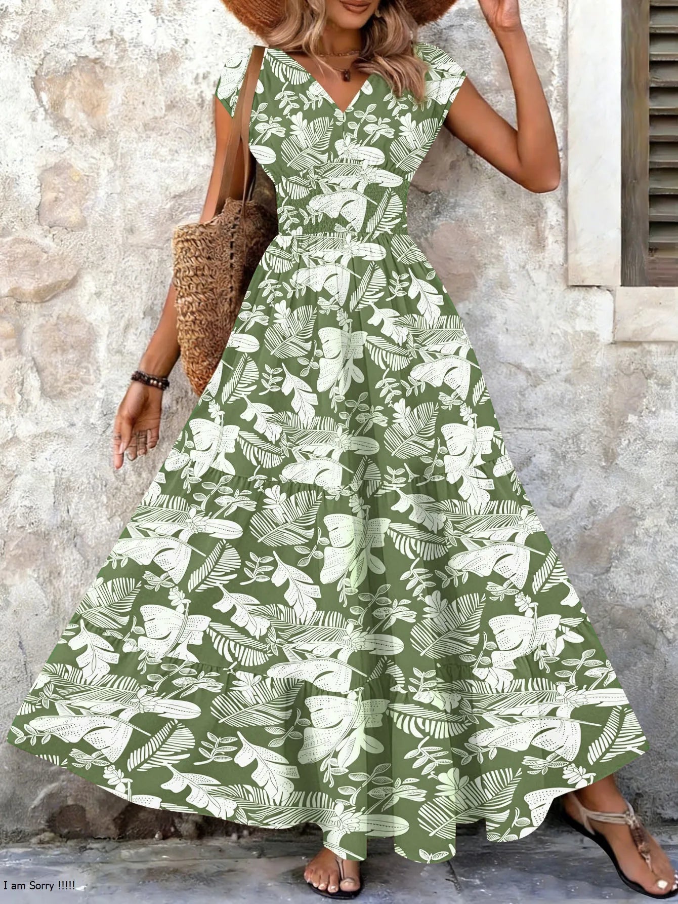 Vintage Floral Print V-Neck Maxi Dress - Women's Retro Gown