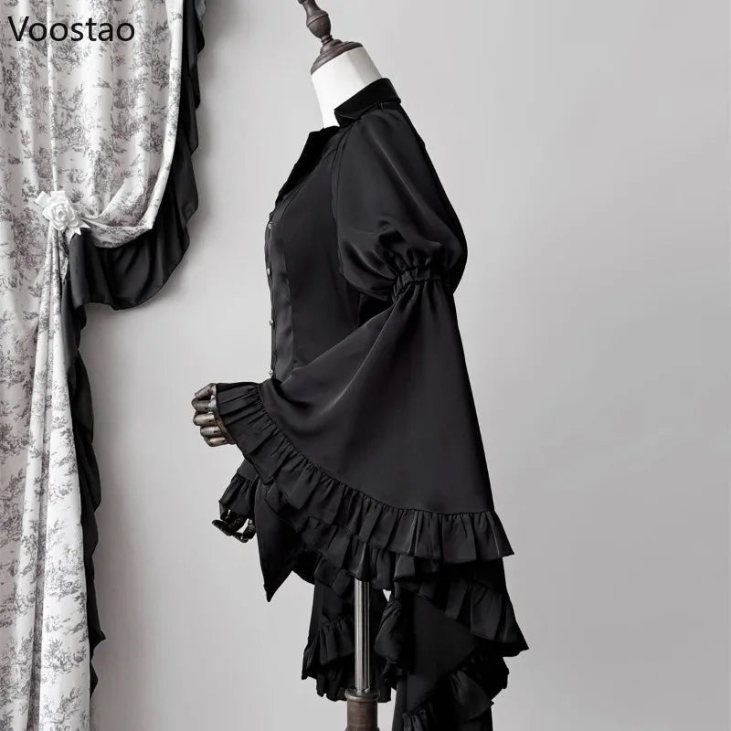 Japanese Vintage Elegant Lolita Shirt Women Victorian Gothic Flare Sleeve Blouses Female Y2k Aesthetic Casual Retro Tops Blusas SS69
