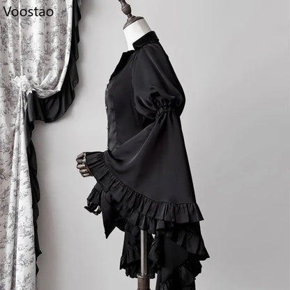 Japanese Vintage Elegant Lolita Shirt Women Victorian Gothic Flare Sleeve Blouses Female Y2k Aesthetic Casual Retro Tops Blusas SS69