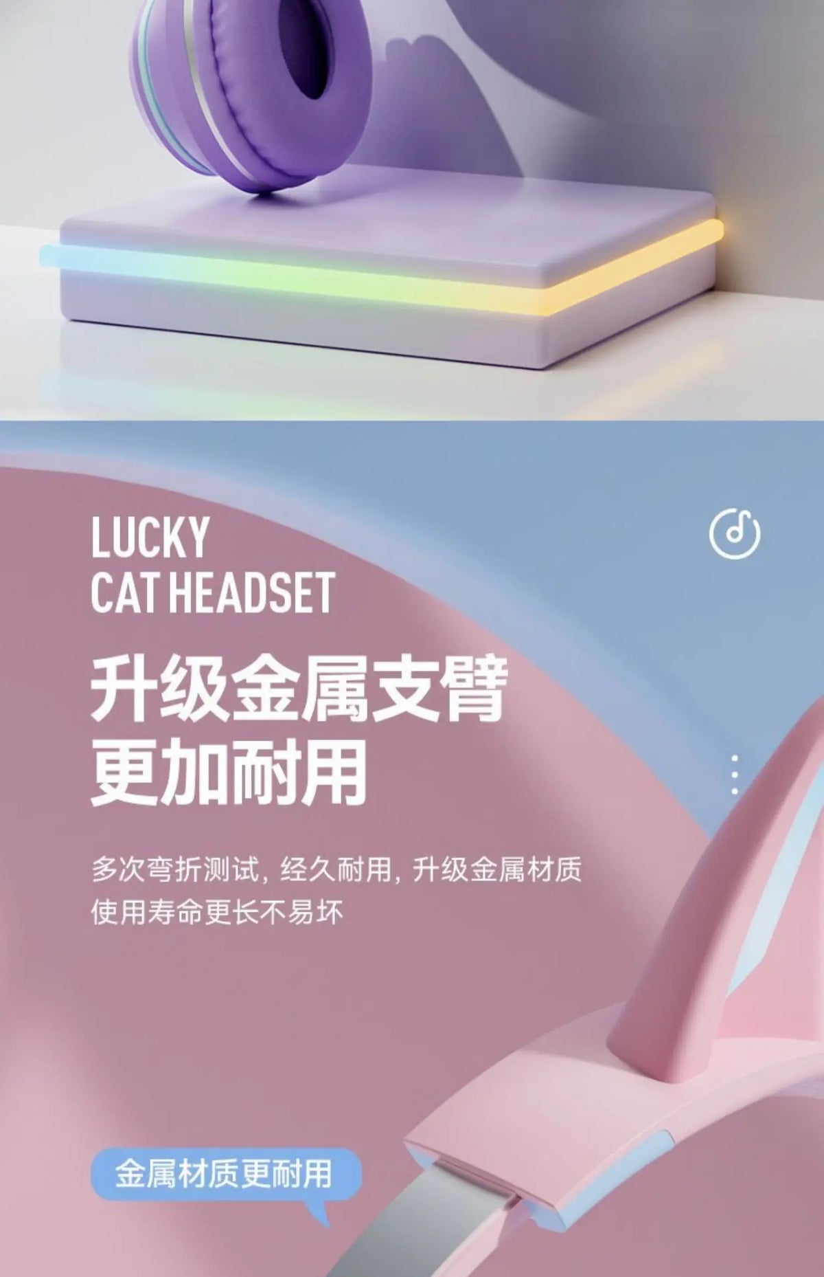 GUZMYYFC Cat Ear Wireless Bluetooth 5.1 Headset with RGB Lights and Mic