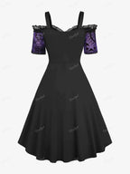 ROSEGAL Plus Size Cold Shoulder Dress 2026 Women's Spring Summer Purple Dresses Lace Up Ruched Cross Floral Flocking Vestidos