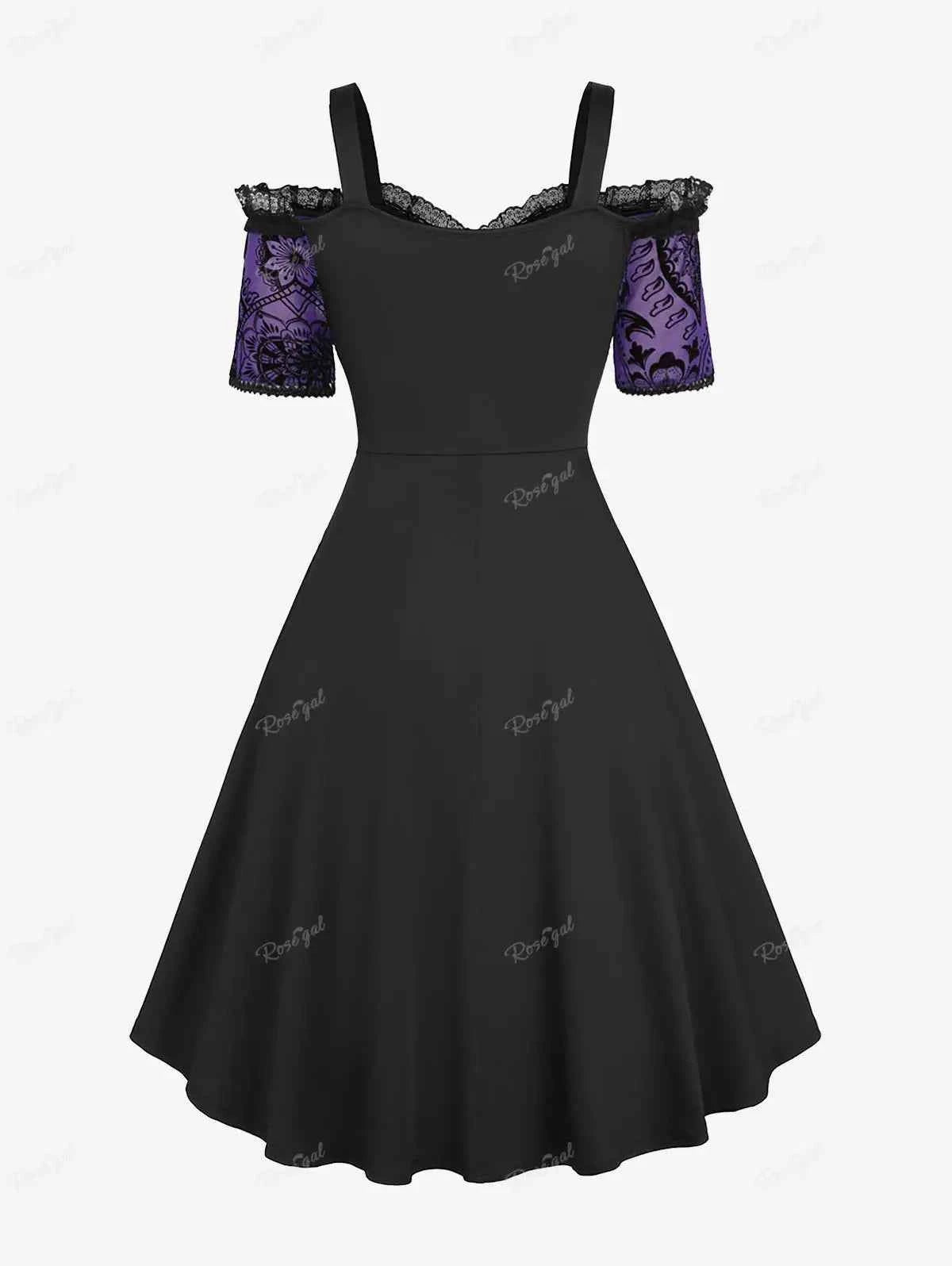ROSEGAL Plus Size Cold Shoulder Dress 2026 Women's Spring Summer Purple Dresses Lace Up Ruched Cross Floral Flocking Vestidos