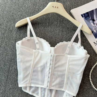 korean fashion mesh summer Fashion fishbone camis Corset  Slim Hotsweet Tank Top Women sweet crop top SS69