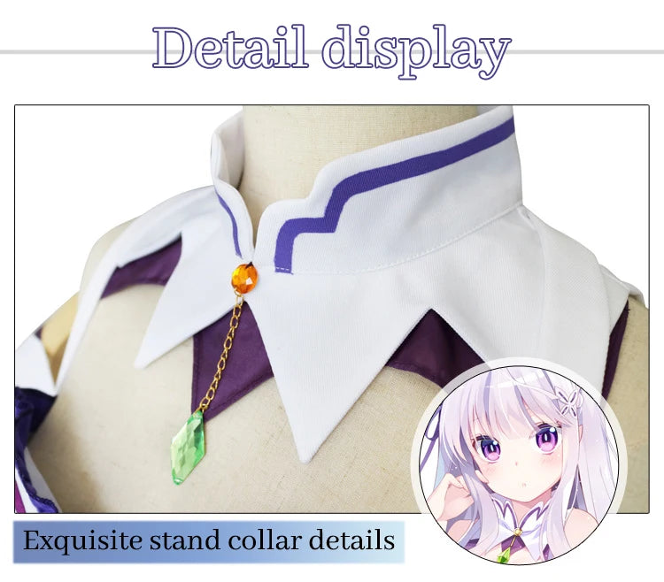 Emilia Cosplay Costume Set for Women - Anime Dress with Headdress