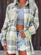 Women Plus Size Fashion Plaid Printed Shirt Casual Loose Long Sleeved Shirt  Lapel Design Shirt Tops SS69 27.69 Green / 4XL
