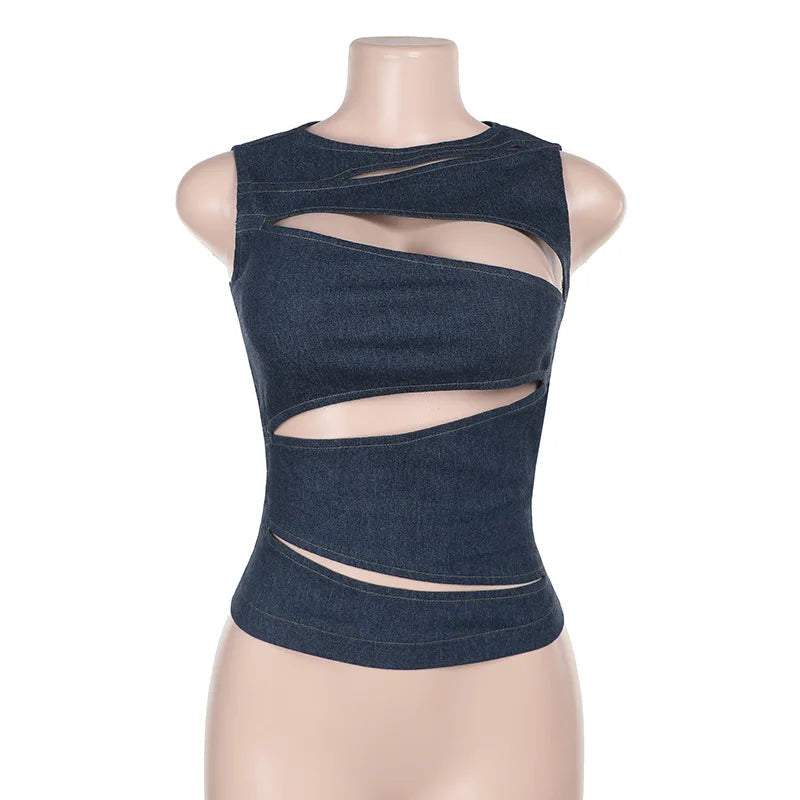 Talenza Women's Sleeveless Round Neck Vest Summer Solid Color Hollow Slim Vest Top Fashion Sexy Streetwear Women's Slim Vest Top SS69