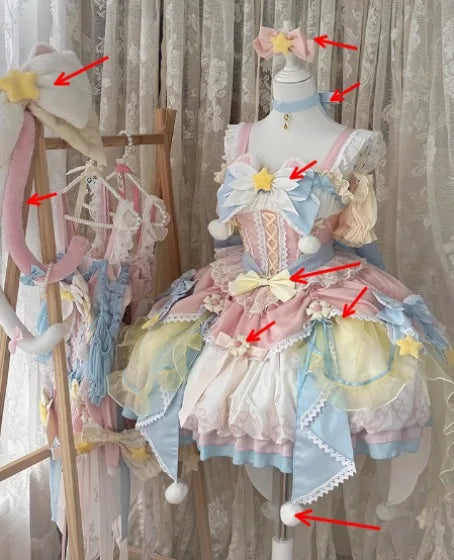 Summer Japanese Style Christmas Sweet Cute Magic Girl Lolita Pink and Blue Dress Jsk Flower Marriage Dress for Women
