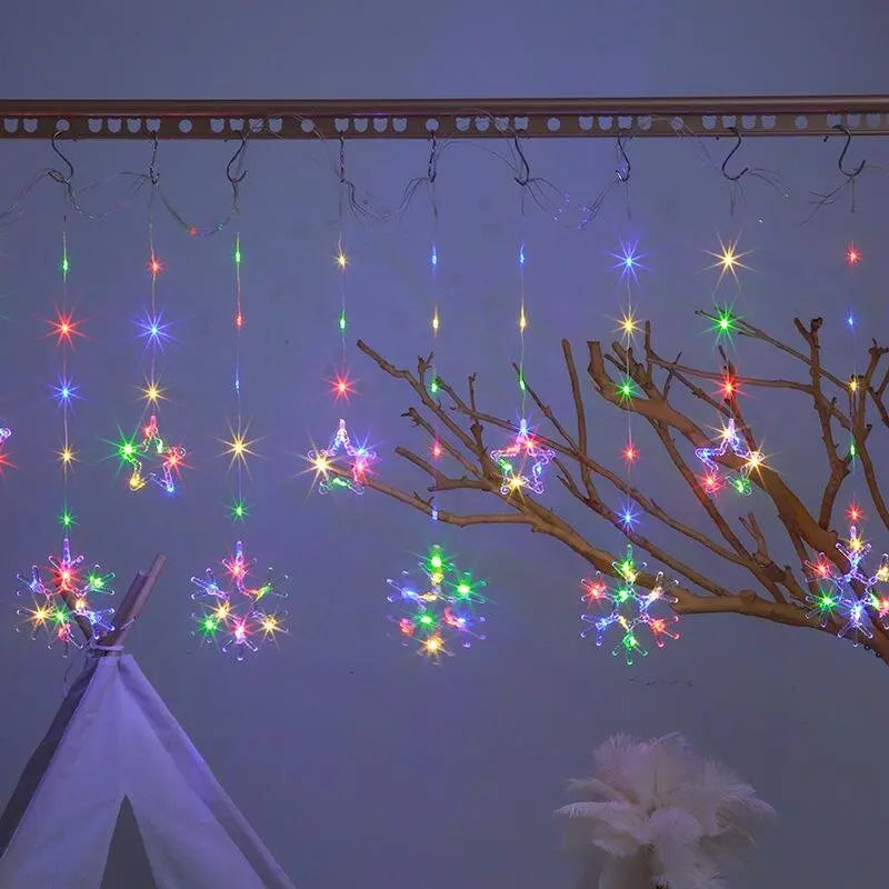 Christmas Curtain Lights LED String Lights with Tree Snowflake Star Deer Bell USB Remote 8 Modes Home Decor
