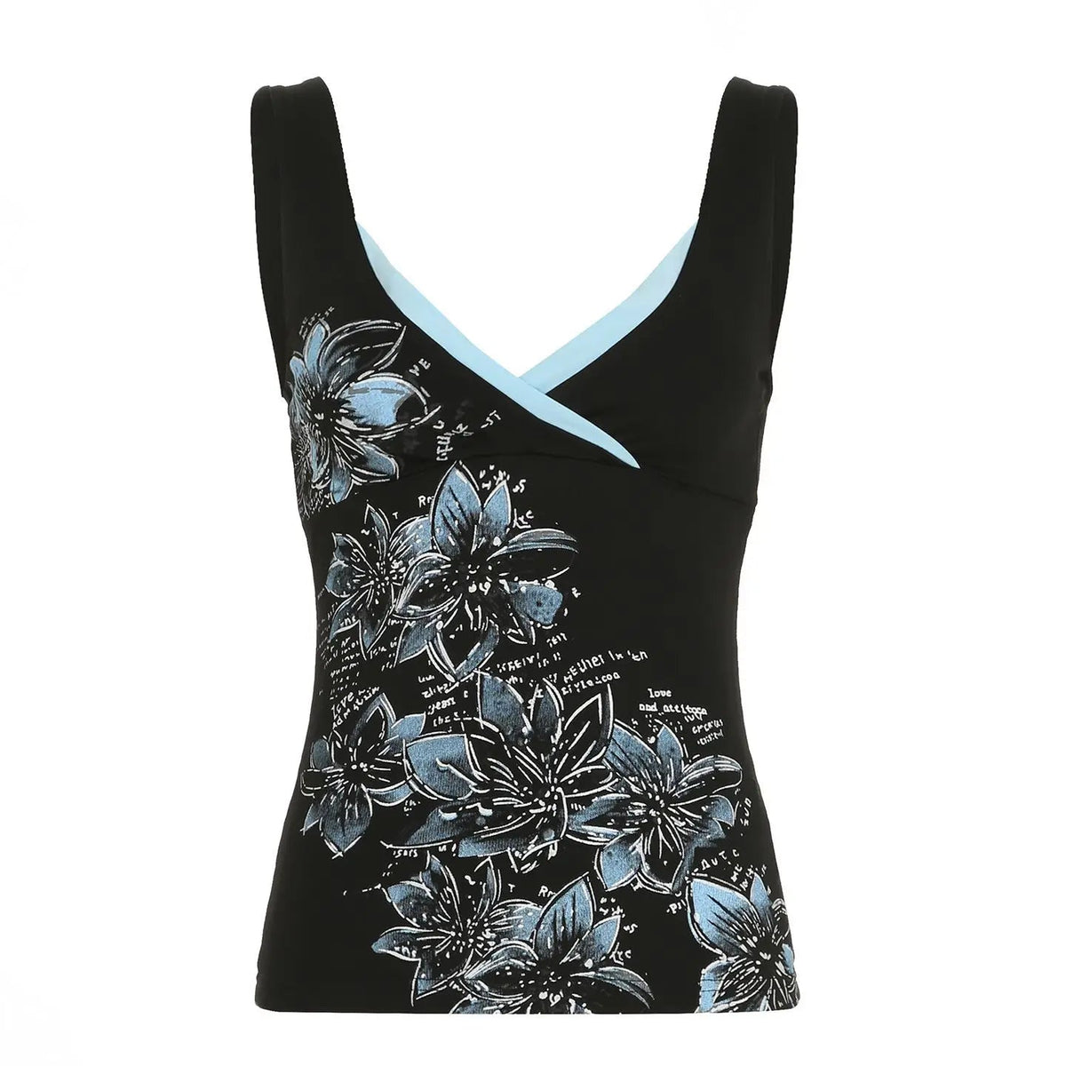 American retro style black printed suspender vest women T-shirt y2k millennium goth slim V-neck fashion top SS69