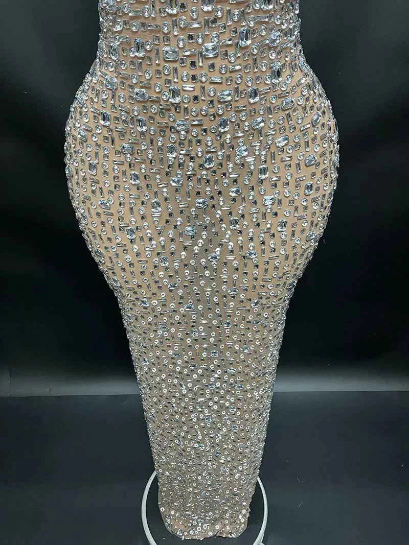 Elegant Luxury Crystal Party Dress Birthday Celebration Dress Bride Diamond Long Prom Dress Mother Formal Grand Party Dress