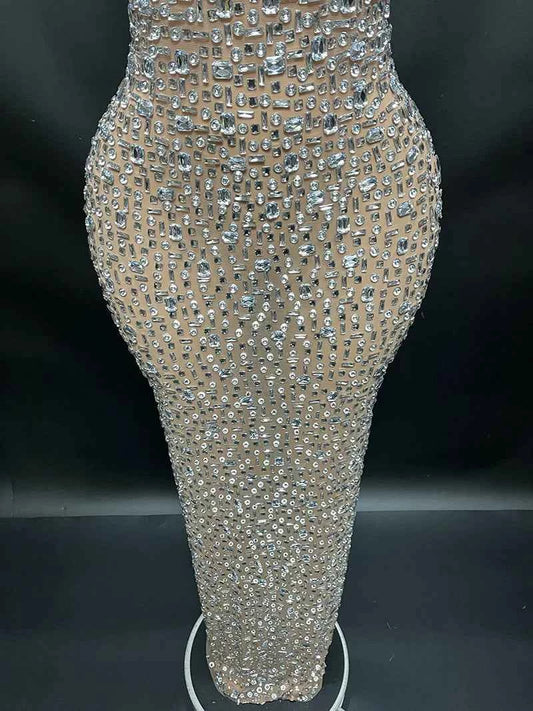 Elegant Luxury Crystal Party Dress Birthday Celebration Dress Bride Diamond Long Prom Dress Mother Formal Grand Party Dress