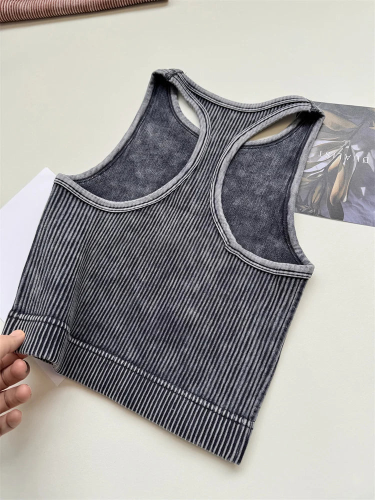 Seamless Yoga Top Fitness Sports  Gym Running Vest  Workout Women Athleisure Sleeveless Crop Top - SS69