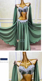 Belly Dance Outfit Suit Women's Customized Senior AB Stones Bra+sexy Split Long Skirt 2pcs Oriental Dance Performance Costumes