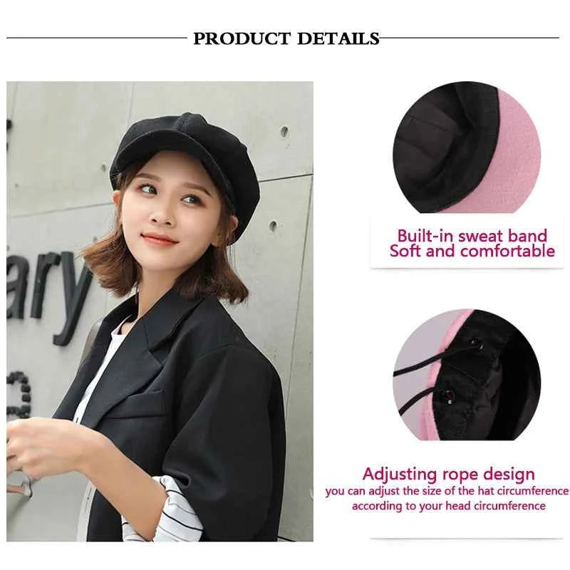 Solid Color Korean Style Woolen Octagonal Hat for Women Autumn/Winter New Style Duckbill Beret, Trendy British Style Painter Hat