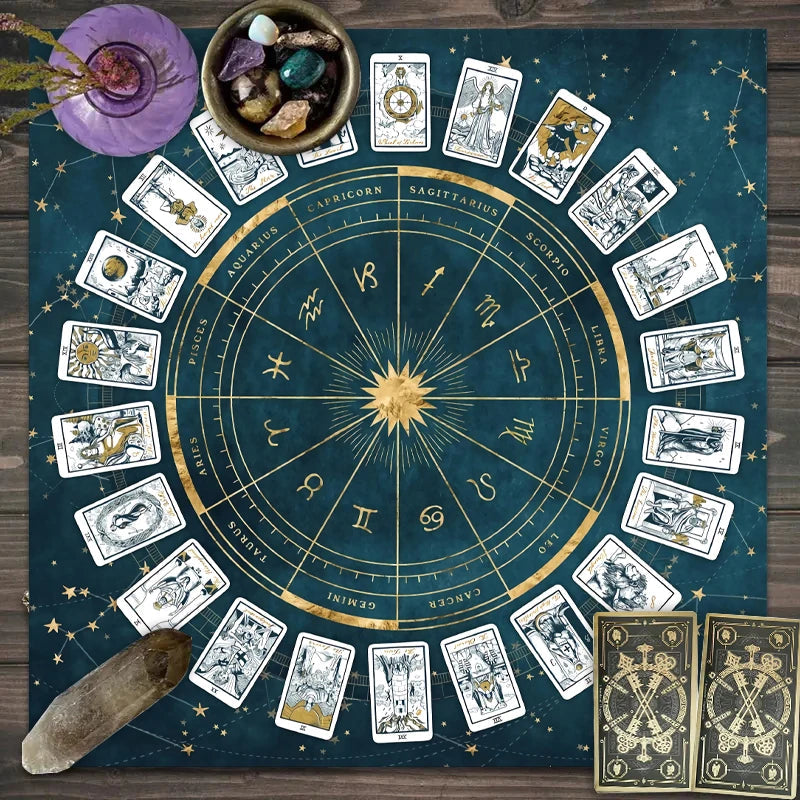 1pc Tarot card tablecloth, 12 zodiac card game, fortune telling card mat, board game cloth mat, board game decoration tablecloth SS69 7.69 JP161 / 75x75cm