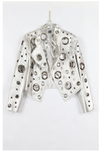 Nerazzurri Women's Faux Leather Jacket with Rivets & Hollow Out Detail
