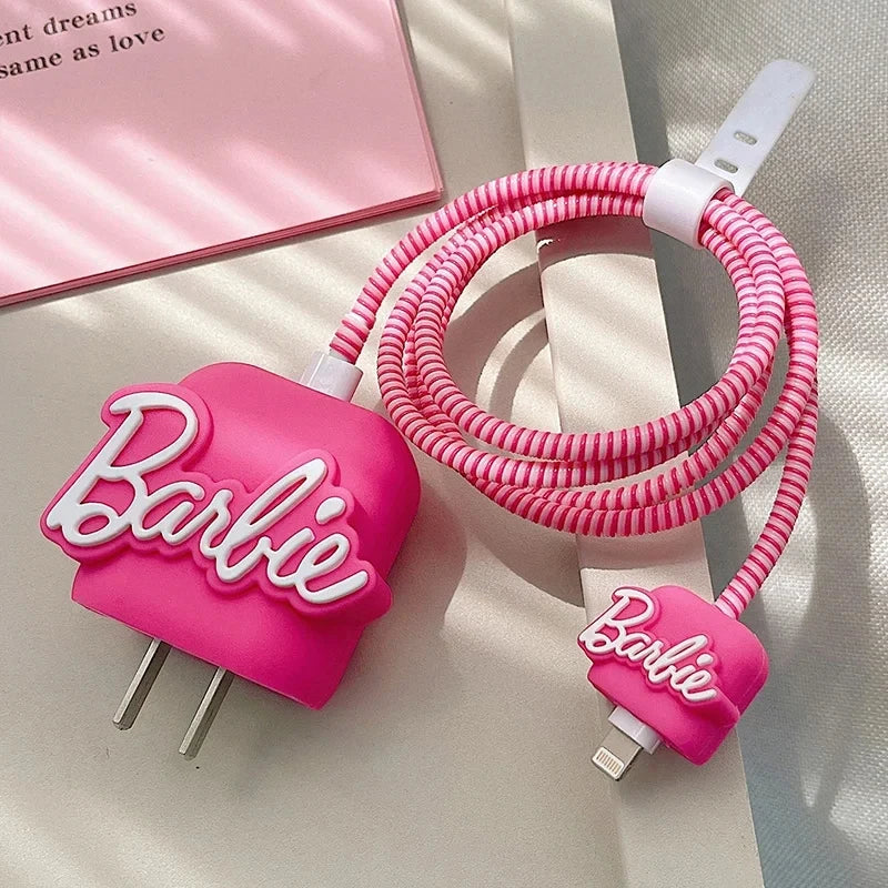 Pink Barbie Cute Data Cable Protective Cover for IPhone 20W Girl Heart Kawaii Anime Fashion Charging Head Protection Sleeve Bag SS69 7.69 BARBIE