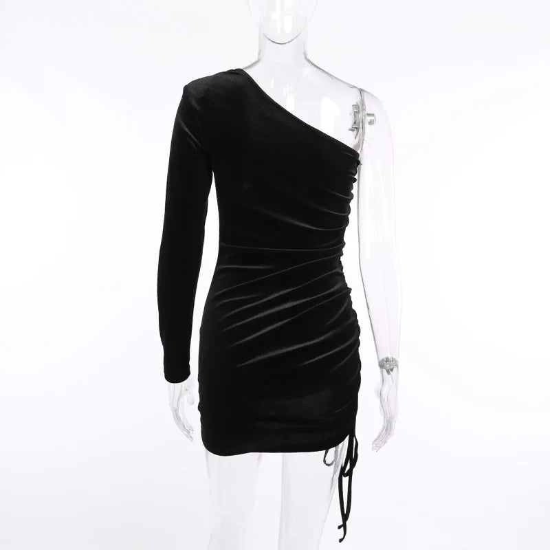 2025 New Plus Size 9XL 8XL 7XL One Shoulder Velvet Lace Up Party Bodycon Women Dresses Vestidos XXXXXL SS69