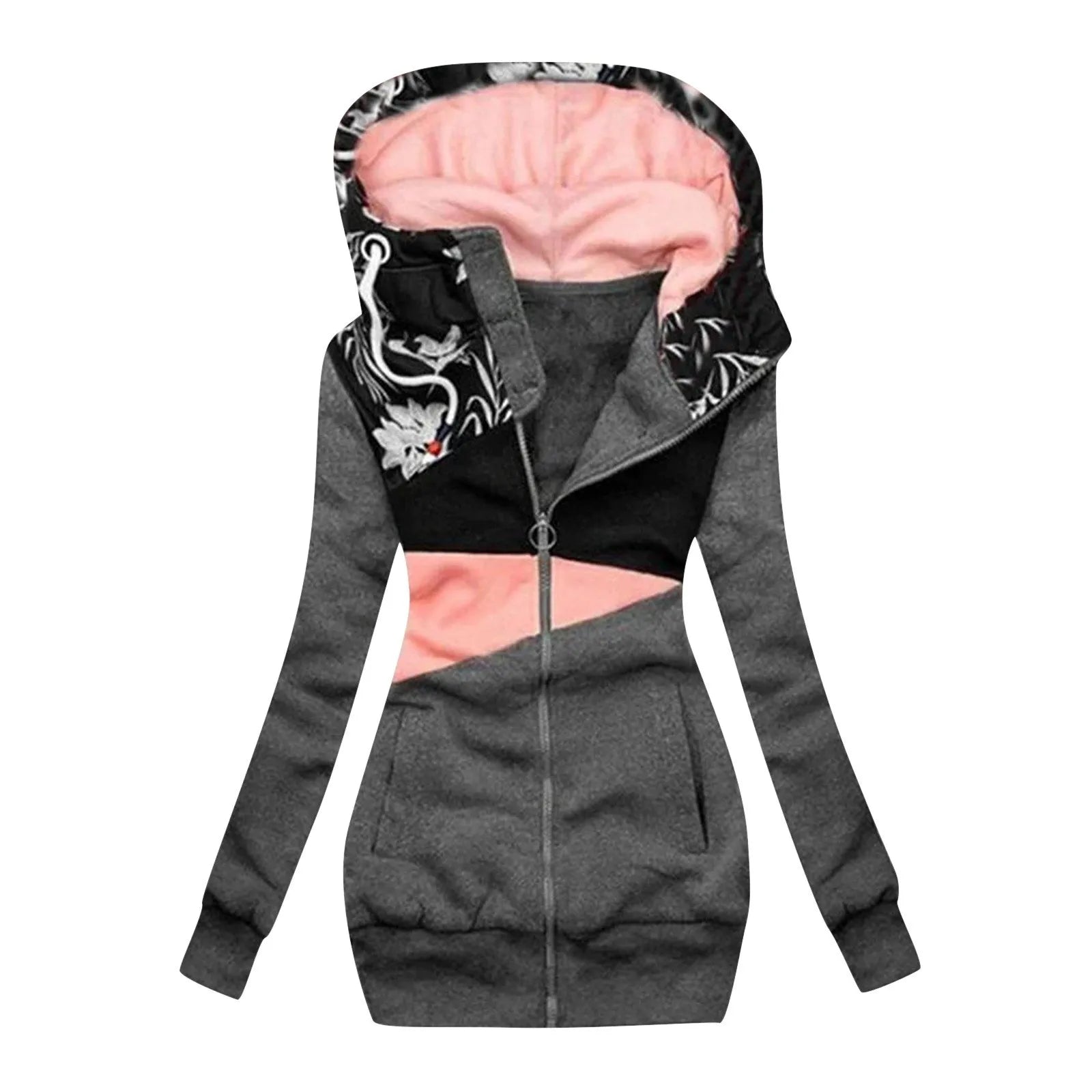 Women's Plus Size Zipper Hooded Sweatshirt Jacket