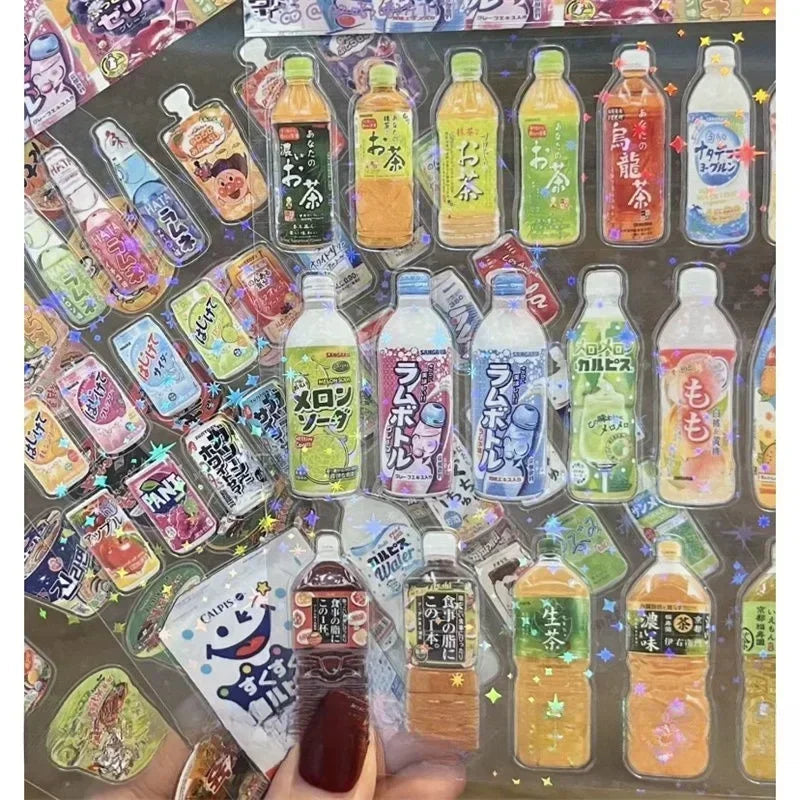 5Pcs Random Japanese Retro Showa Style PET Cutting Stickers Cute Cartoon Shiny Film Sticker Scrapbook Journal DIY Material Decal SS69